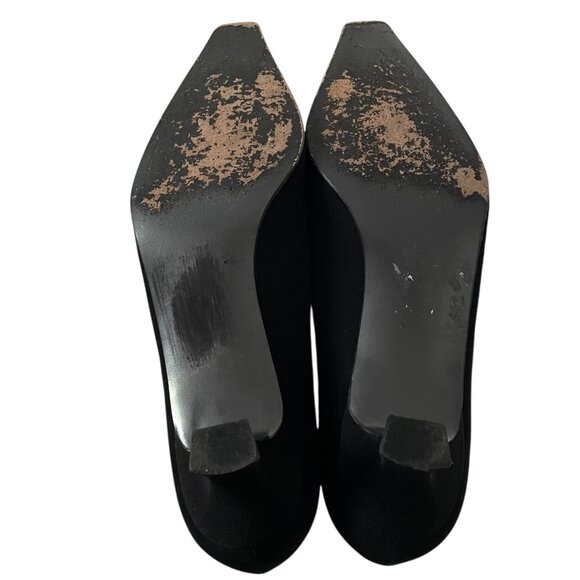 Vintage Stuart Weitzman Kitten Heels Size 6.5 Black Rhinestone Bows Shoes Pumps - Picture 6 of 8